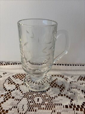 Princess House Clear Etched Glass Pedestal Mug with Handle - Clear